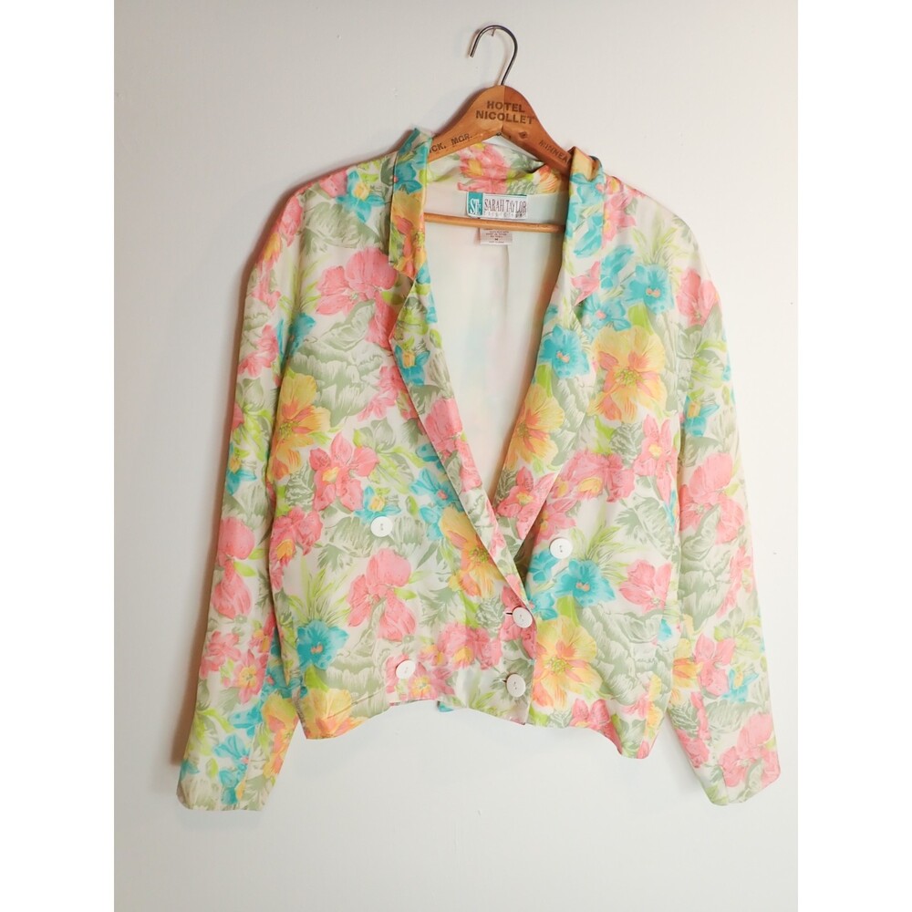 Sarah Taylor Collection Vintage 100% Silk Blouse Jacket Shrug Floral Size M